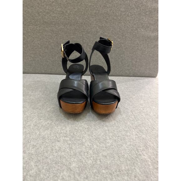 New Tory Burch Almita Wedge Sandals – Black Leather – Size 6.5 - Picture 2 of 9